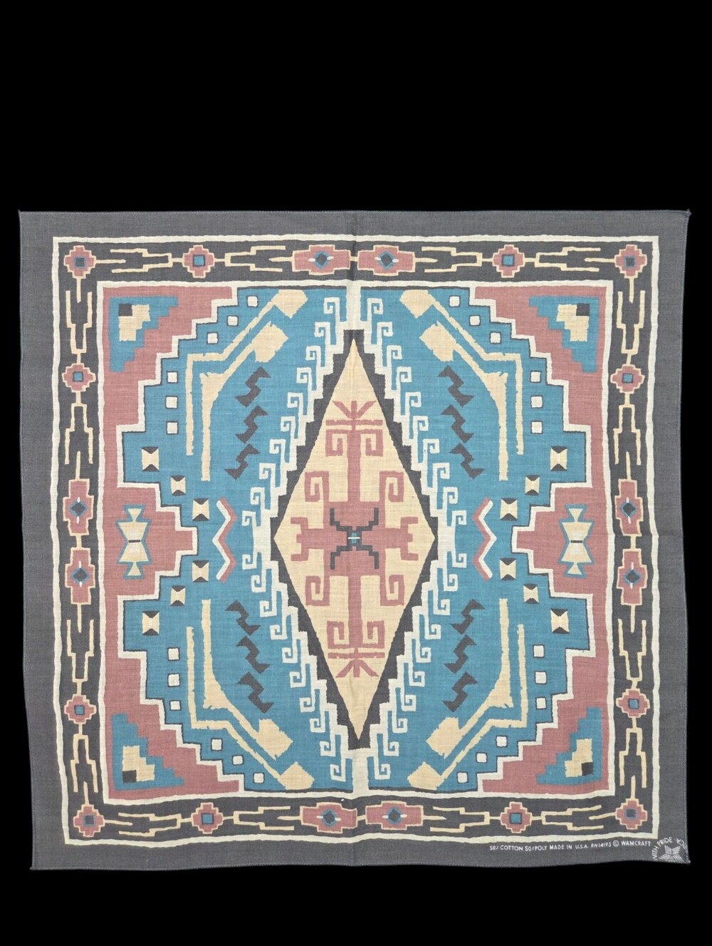 Vintage Southwestern Bandana Handkerchief Aztec USA 80s Wamcraft 21x21 Square